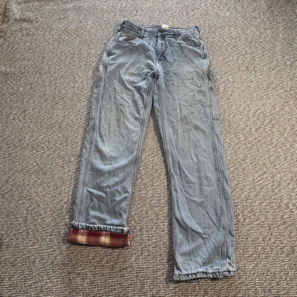 Berne Mens Flannel Lined Carpenter Jeans Light Wash Plaid Lining 30x32 Vintage